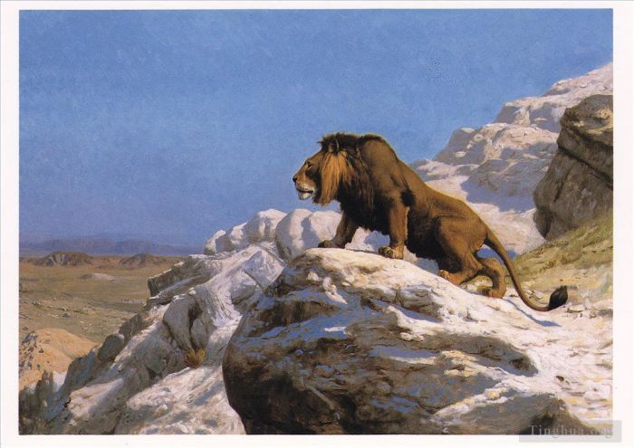 让·莱昂·杰罗姆 的油画作品 -  《岩石上的狮子》