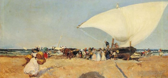 华金·索罗利亚·巴斯蒂达 的油画作品 -  《船只抵达》