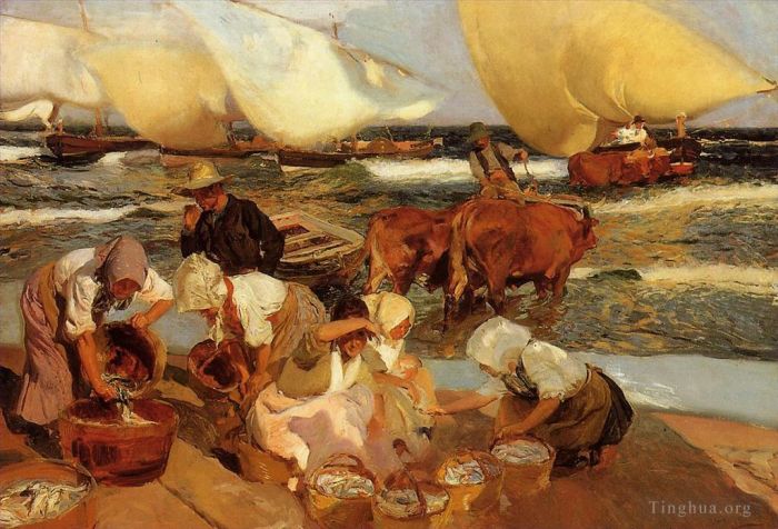 华金·索罗利亚·巴斯蒂达 的油画作品 -  《巴伦西亚海滩又名午后阳光》