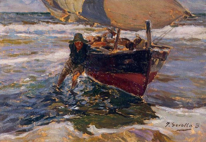 华金·索罗利亚·巴斯蒂达 的油画作品 -  《船搁浅研究》