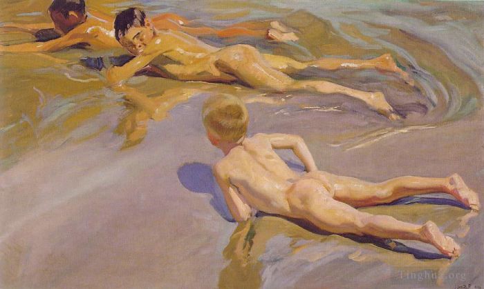 华金·索罗利亚·巴斯蒂达 的油画作品 -  《海滩上的孩子们》