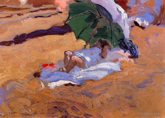 华金·索罗利亚·巴斯蒂达 的油画作品 -  《蔡尔兹午睡》