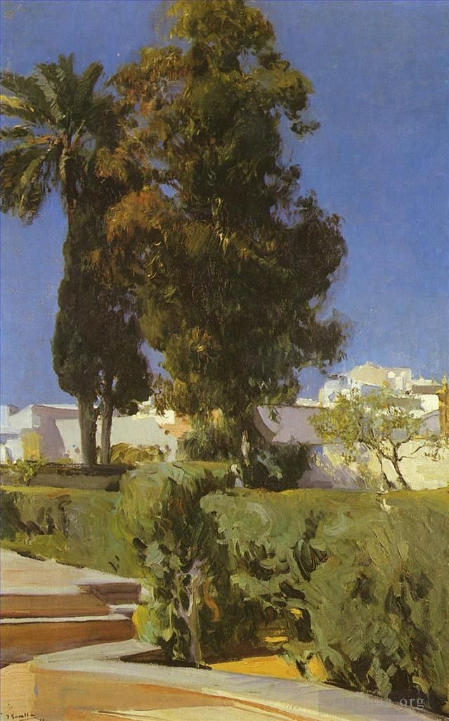 华金·索罗利亚·巴斯蒂达 的油画作品 -  《Jardines,Del,Alcazar,景观,华金·索罗拉》