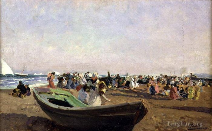华金·索罗利亚·巴斯蒂达 的油画作品 -  《巴伦西亚佩斯卡多拉斯海滩》