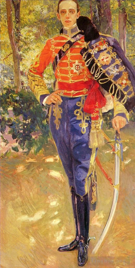 华金·索罗利亚·巴斯蒂达 的油画作品 -  《国王阿方索十三世与胡萨雷斯制服的雷特拉托》