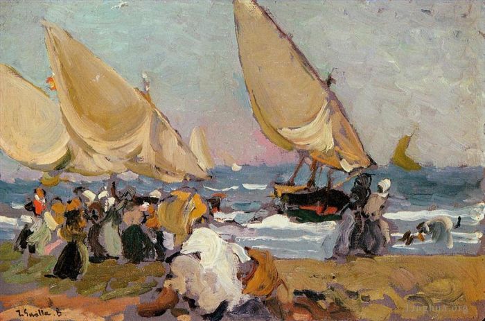 华金·索罗利亚·巴斯蒂达 的油画作品 -  《瓦伦西亚微风习习的帆船》