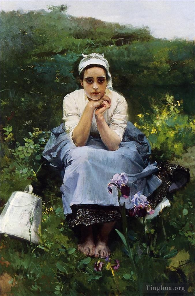 华金·索罗利亚·巴斯蒂达 的油画作品 -  《挤奶女工》