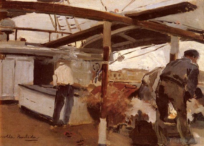 华金·索罗利亚·巴斯蒂达 的油画作品 -  《甲板上的两个人》
