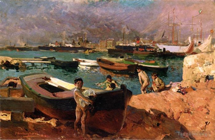 华金·索罗利亚·巴斯蒂达 的油画作品 -  《巴伦西亚港》