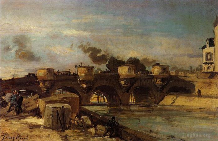 约翰·巴托特·琼坎 的油画作品 -  《新桥起火》