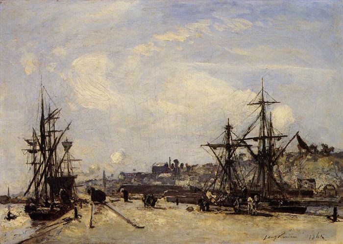 约翰·巴托特·琼坎 的油画作品 -  《翁弗勒尔铁路码头》