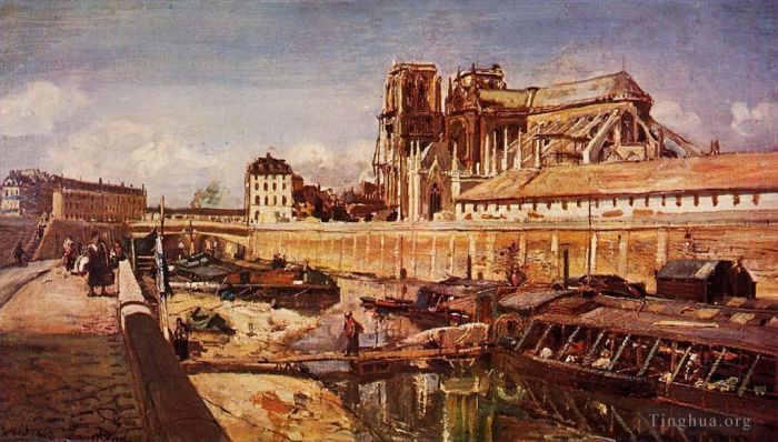 约翰·巴托特·琼坎 的油画作品 -  《从Archeveche桥看巴黎圣母院》