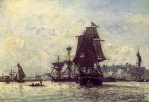 艺术家约翰·巴托特·琼坎作品《翁弗勒尔的帆船》