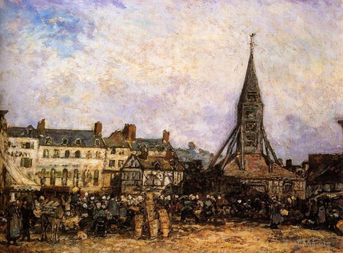 约翰·巴托特·琼坎 的油画作品 -  《圣凯瑟琳翁弗勒尔市场》