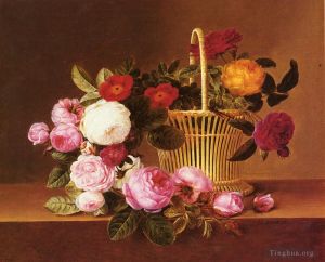艺术家约翰·劳伦茨·延森作品《丹麦篮子玫瑰,Ledg》