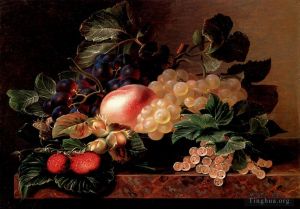 艺术家约翰·劳伦茨·延森作品《葡萄,草莓,桃子,榛子和浆果》