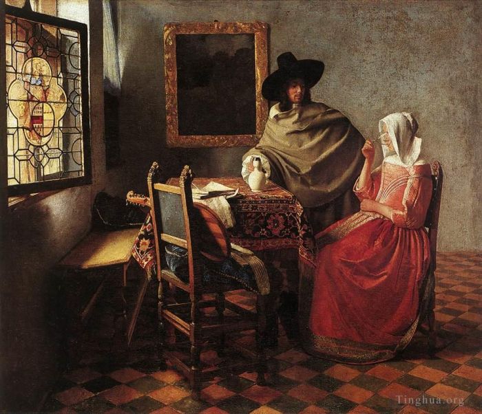 扬·弗美尔 的油画作品 -  《喝酒的女士和绅士》