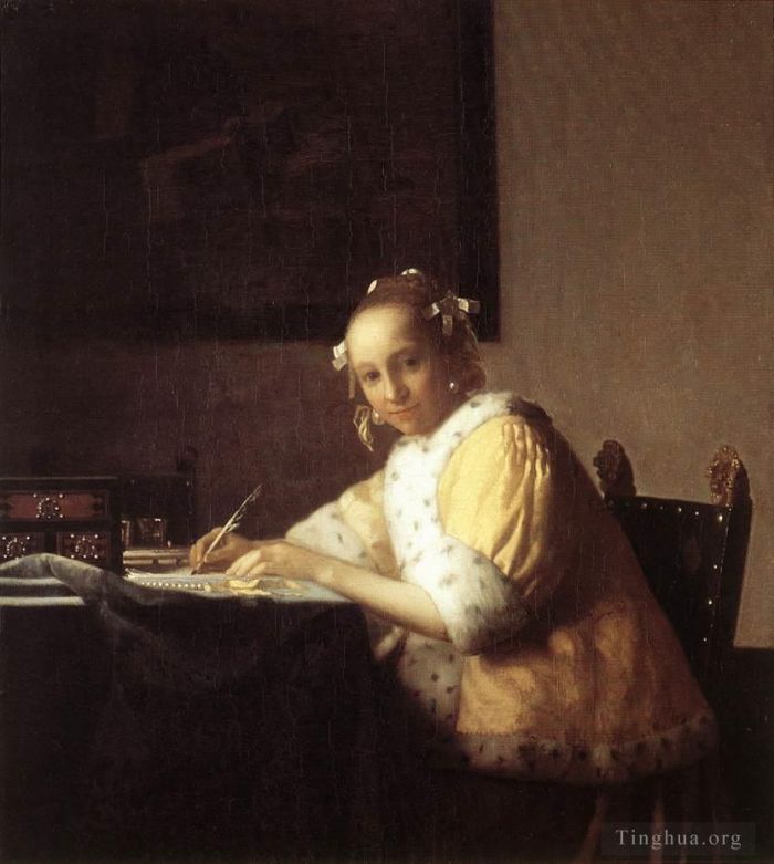 扬·弗美尔 的油画作品 -  《一位女士写信》