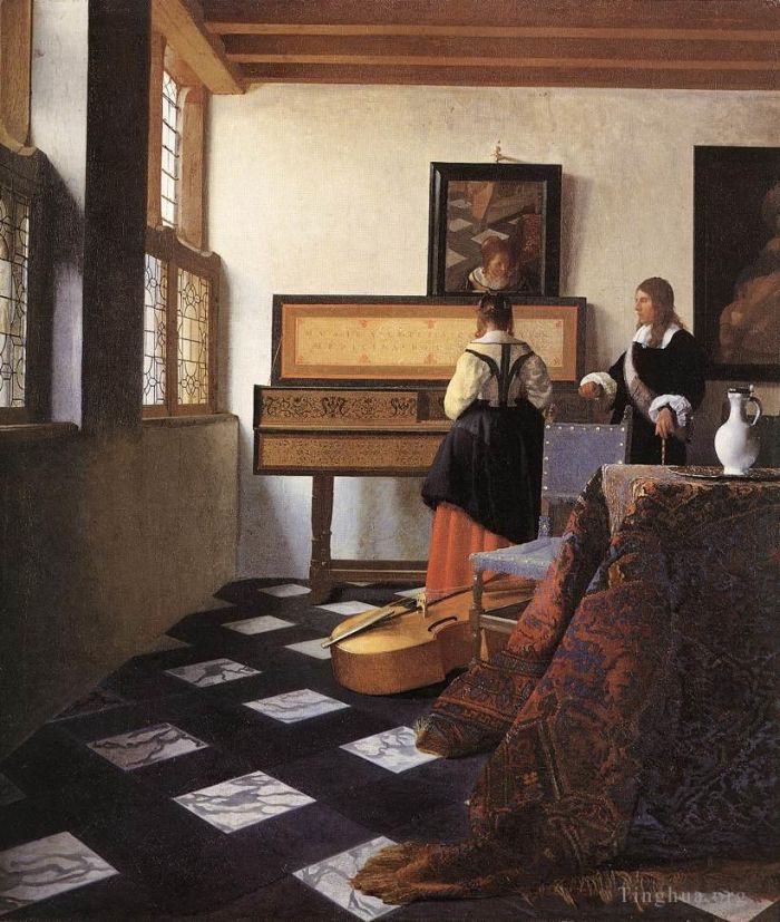 扬·弗美尔 的油画作品 -  《维金纳琴会上的一位女士与一位绅士》