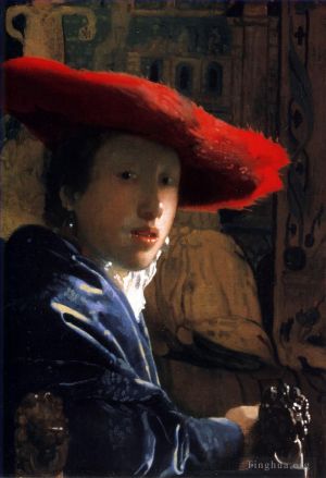艺术家扬·弗美尔作品《戴红帽子的女孩》