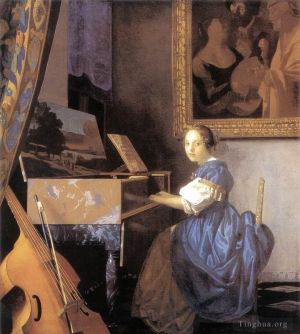 艺术家扬·弗美尔作品《坐在维金纳琴前的女士》
