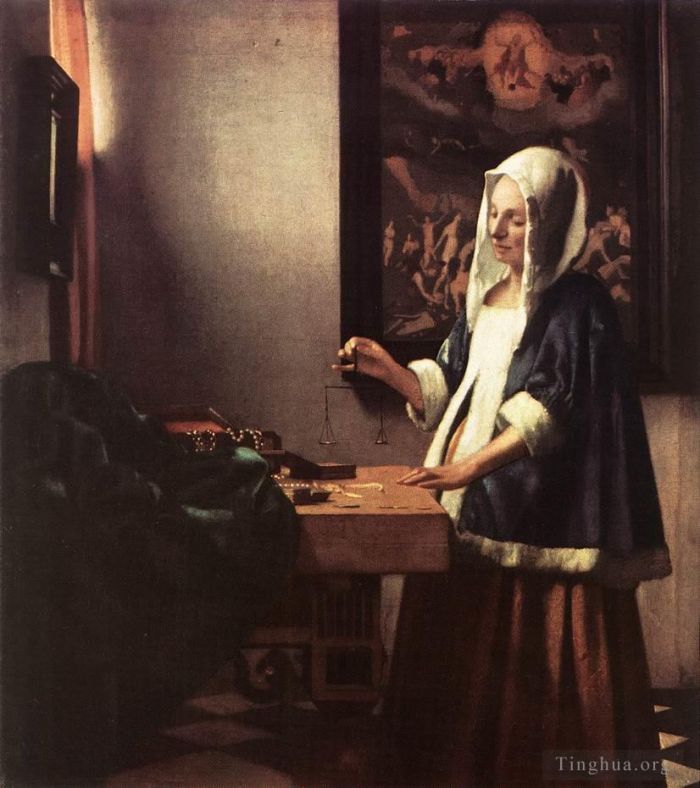 扬·弗美尔 的油画作品 -  《拿着天平的女人》