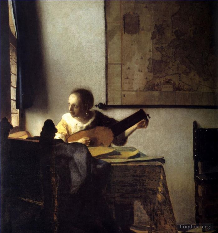 扬·弗美尔 的油画作品 -  《弹琵琶的女人》