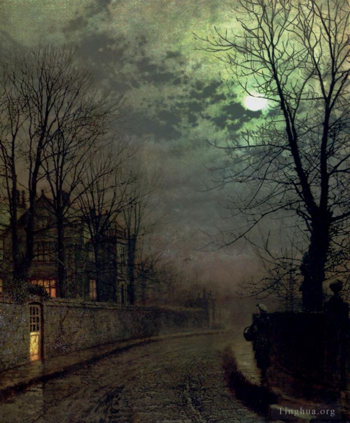 约翰·阿特金森·格里姆肖 的油画作品 -  《利兹海丁利的一条巷子》