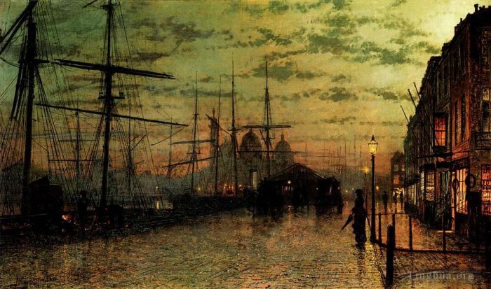 约翰·阿特金森·格里姆肖 的油画作品 -  《亨伯码头船体》