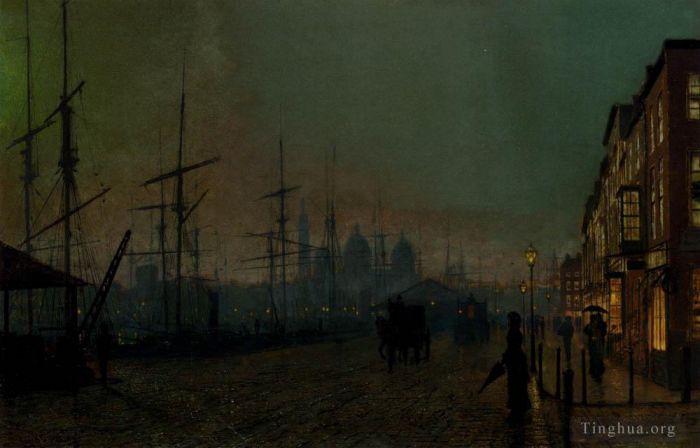 约翰·阿特金森·格里姆肖 的油画作品 -  《亨伯码头船体》