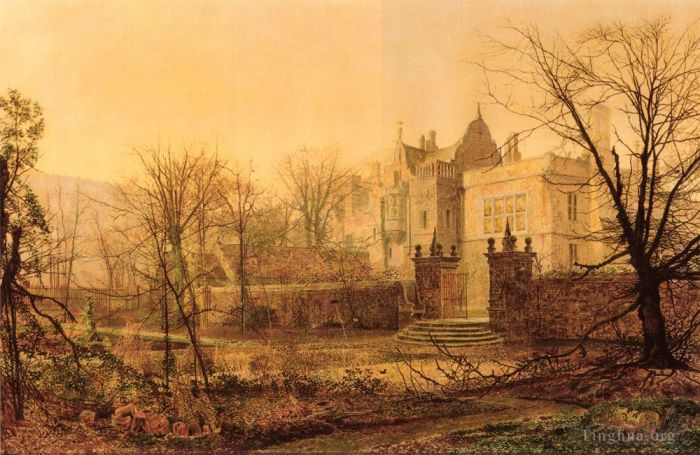 约翰·阿特金森·格里姆肖 的油画作品 -  《诺斯特罗普大厅清晨》