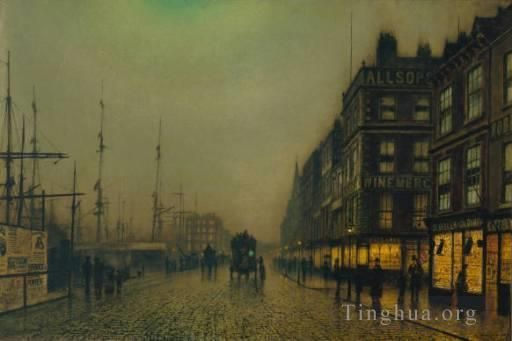 约翰·阿特金森·格里姆肖 的油画作品 -  《利物浦码头月光,TCS》