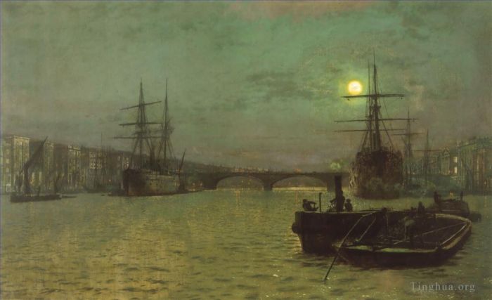 约翰·阿特金森·格里姆肖 的油画作品 -  《伦敦桥半潮》