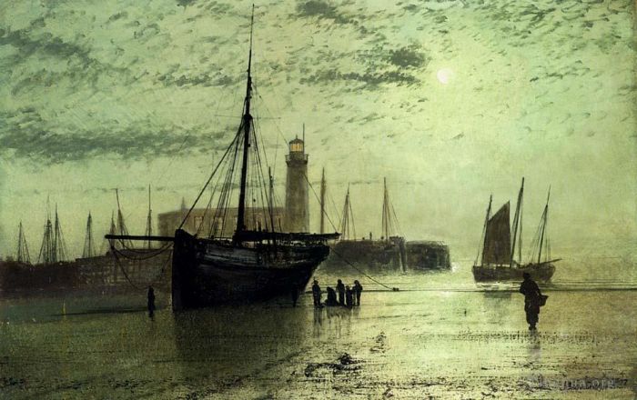 约翰·阿特金森·格里姆肖 的油画作品 -  《斯卡伯勒灯塔》