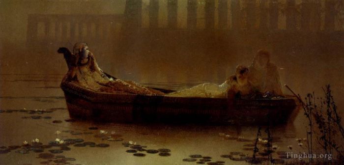 约翰·阿特金森·格里姆肖 的油画作品 -  《采莲人》