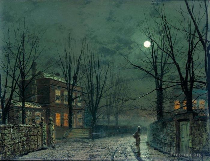 约翰·阿特金森·格里姆肖 的油画作品 -  《月光下的旧堂》