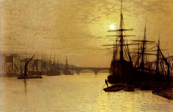 约翰·阿特金森·格里姆肖 的油画作品 -  《伦敦桥下的泰晤士河》