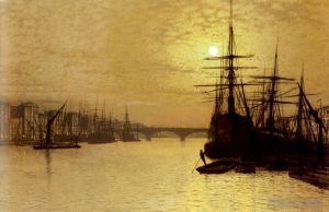 艺术家约翰·阿特金森·格里姆肖作品《伦敦桥下的泰晤士河》
