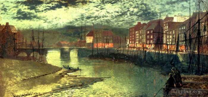 约翰·阿特金森·格里姆肖 的油画作品 -  《惠特比码头》
