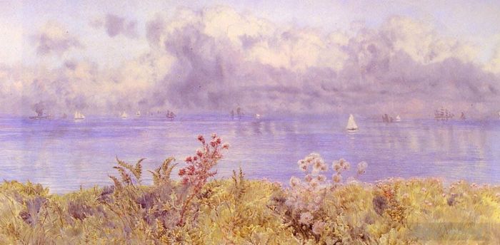 约翰·布雷特 的油画作品 -  《来自威尔士海岸的布里斯托尔海峡》