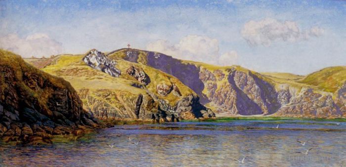 约翰·布雷特 的油画作品 -  《海岸风光与平静的海面》