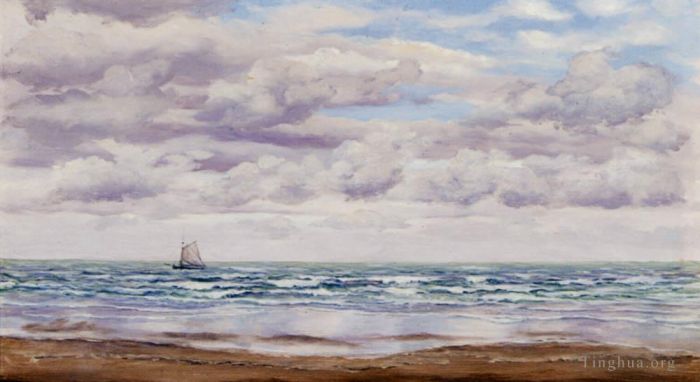 约翰·布雷特 的油画作品 -  《海岸边的渔船聚集云彩》