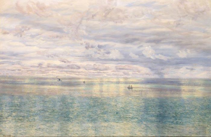 约翰·布雷特 的油画作品 -  《从陶尔米纳悬崖看西西里海》