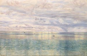 艺术家约翰·布雷特作品《从陶尔米纳悬崖看西西里海》