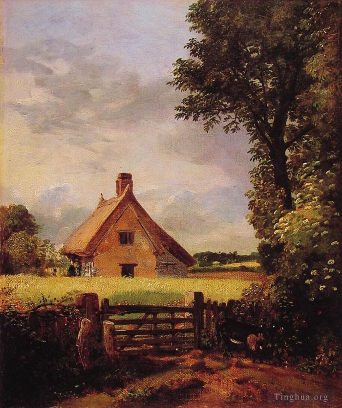 约翰·康斯特勃 的油画作品 -  《玉米地里的小屋》
