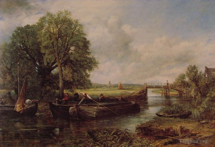 约翰·康斯特勃 的油画作品 -  《戴德姆附近斯陶尔河的景色》