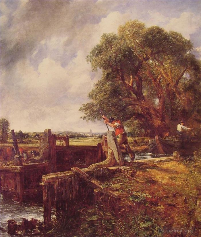 约翰·康斯特勃 的油画作品 -  《船过闸》