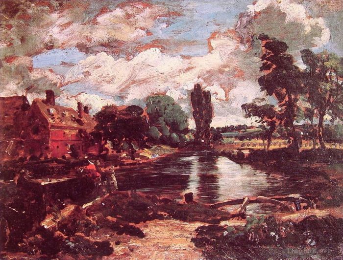 约翰·康斯特勃 的油画作品 -  《从锁上看弗拉特福德磨坊》