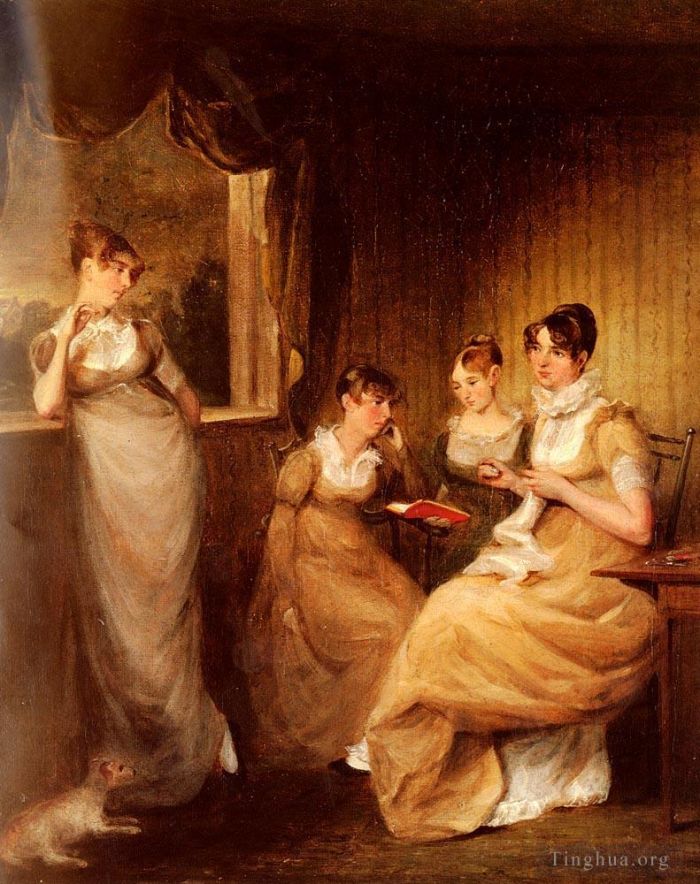 约翰·康斯特勃 的油画作品 -  《科尔切斯特威廉·梅森先生家族的女士们浪漫的女人约翰·康斯特布尔》