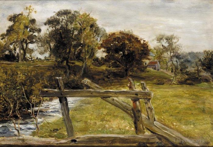 约翰·埃弗里特·米莱斯爵士 的油画作品 -  《约翰·埃弗雷特·米莱,(John,Everett,Millais),附近汉普斯特德景观景观》